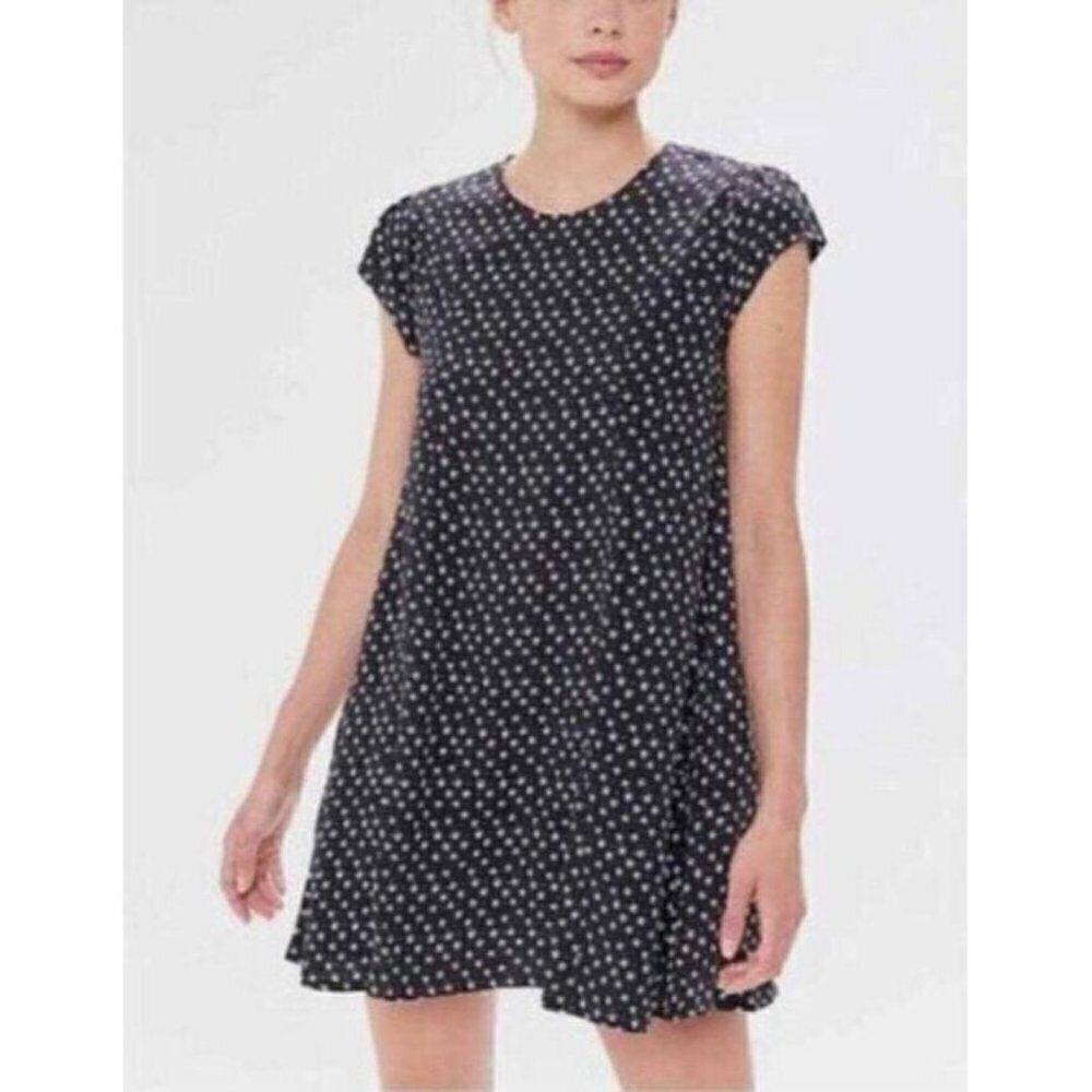Urban Outfitters Dress Womens Small Black Ditsy Floral Babydoll Cap Sleeve Boho